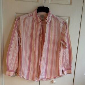 LL Bean Womens Pink Striped Button Down Shirt medium